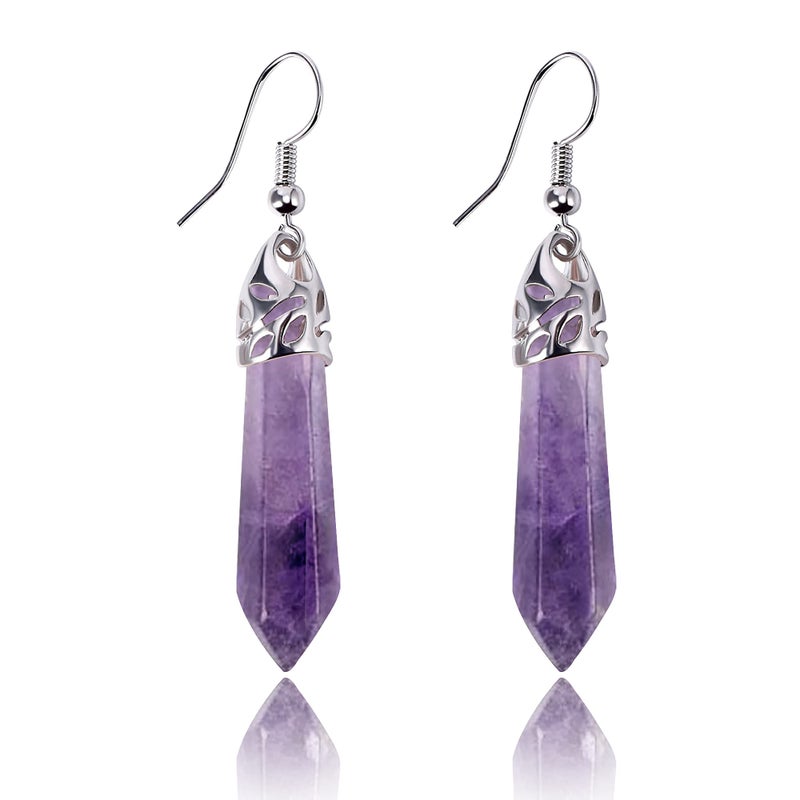 KISSPAT Real Natural Quartz Stone Healing Point Crystal Chakra Dangle Earrings for Women Gemstone Earring Healing Crystal Earring Jewelry Set (3 Pair) - Image 1